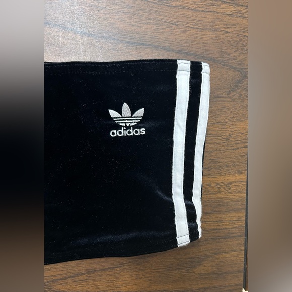 Adidas Originals Bandeau Top Women Black Velour‎ Tube 3 Stripe Y2K Strapless Lrg - Picture 5 of 7